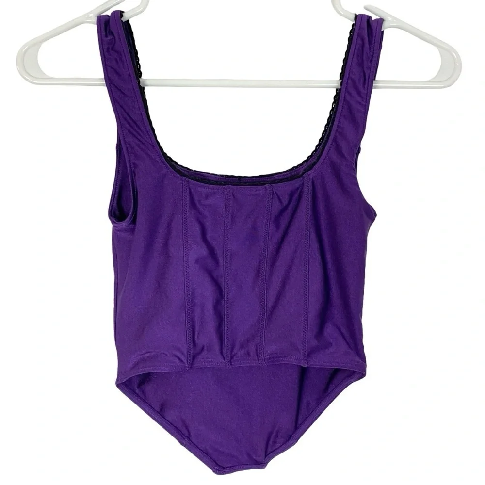 Frankie’s Bikinis Purple Corset Top Womens Size XS Victoria Shine Crop Top
